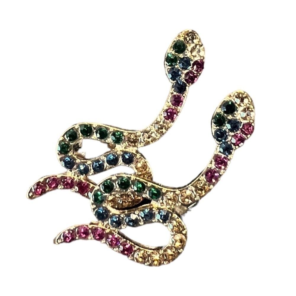 GOLD Rhinestone Crystal Snake Post Earrings - Picture 2 of 8